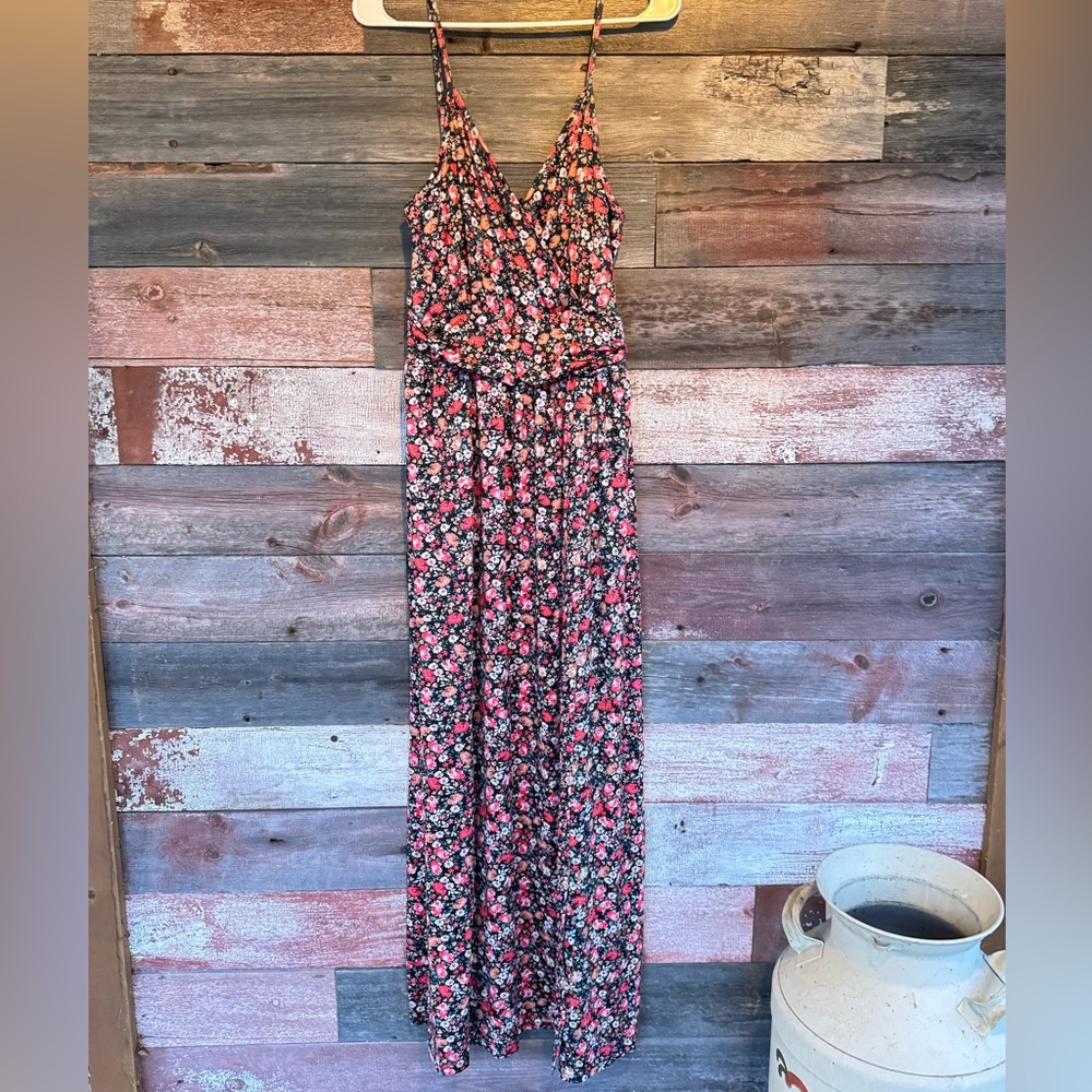 Floral Maxi Dress with Pink and Black Pattern